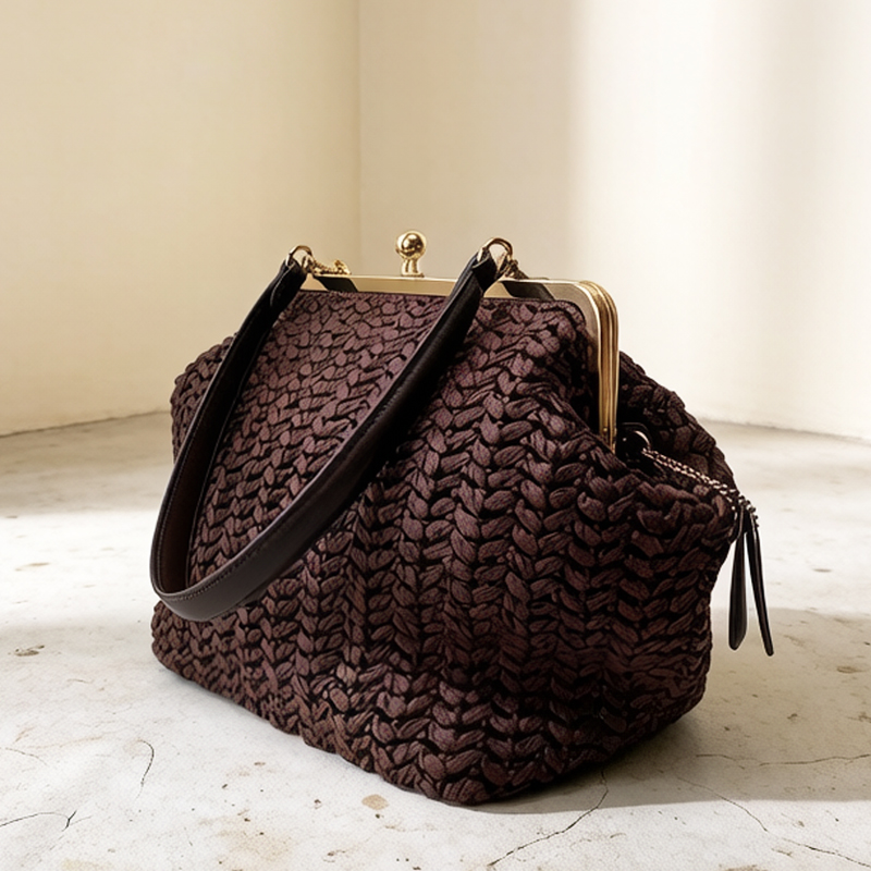 Hand-Woven Kisslock Frame Shou - Women'S Raffia Bags 评论和价格