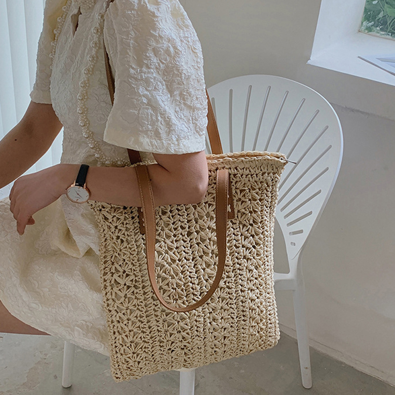 Square Hollow Straw Beach Bag  - Women'S Raffia Bags 评论和价格
