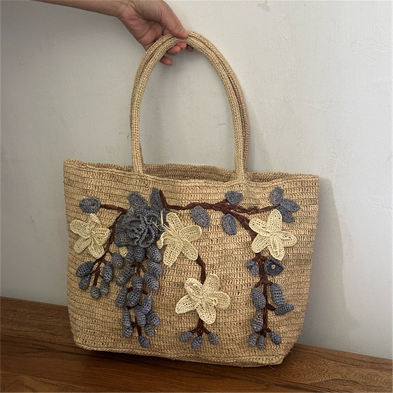 New Handmade Raffia 3d Rose Ha - Women'S Raffia Bags 评论和价格